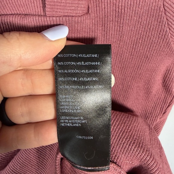 Pilcro Anthropologie Large Women's Pink Square Neck Ribbed Crop Cap Sleeve Shirt - Picture 8 of 8